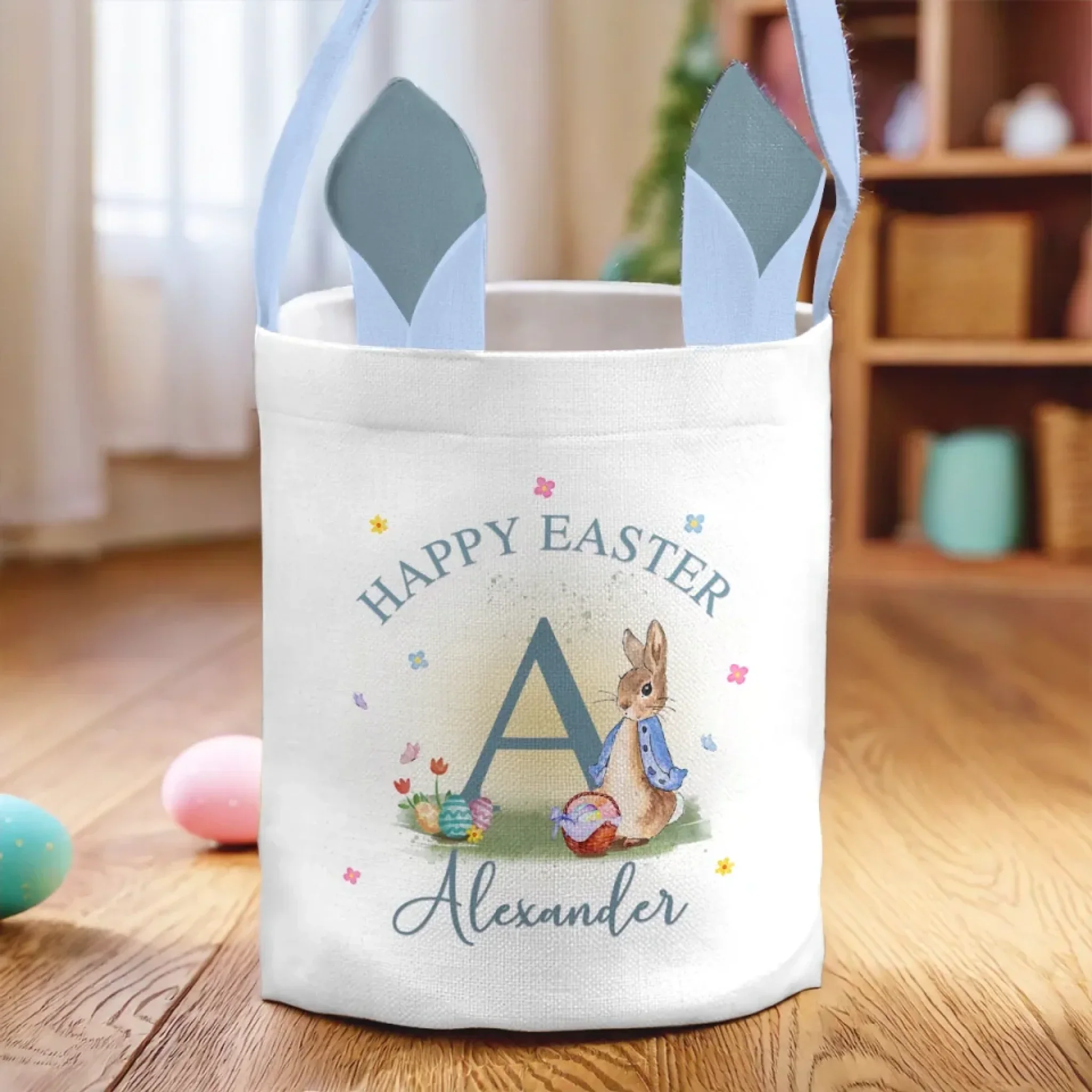 A Basket Full Of Joy And Candy - Family Personalized Custom Bunny Basket, Tote With Bunny Ears - Easter Gift For Kids Egg Hunt, Family Members