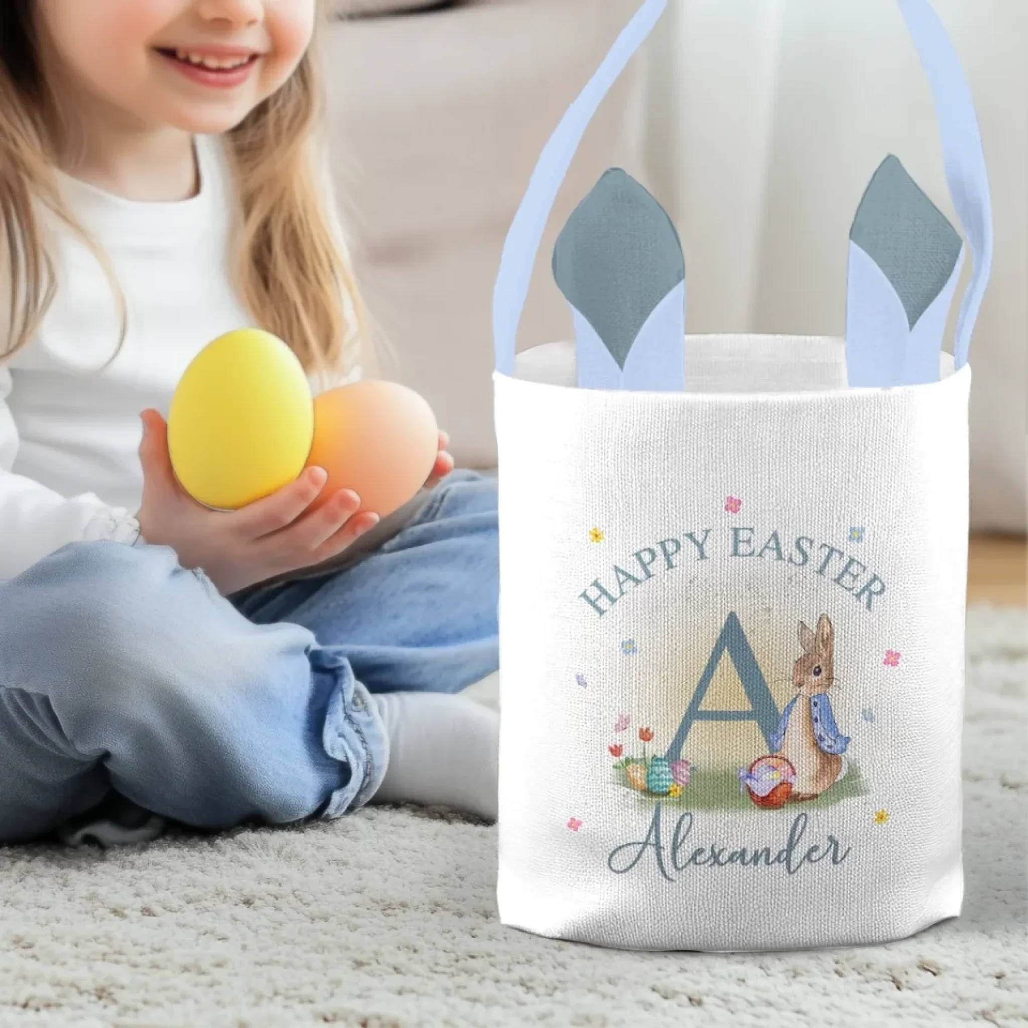 A Basket Full Of Joy And Candy - Family Personalized Custom Bunny Basket, Tote With Bunny Ears - Easter Gift For Kids Egg Hunt, Family Members - Image 4