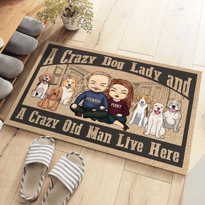 A Crazy Dog Lady Live Here, Sketch House - Personalized Decorative Mat - Image 4