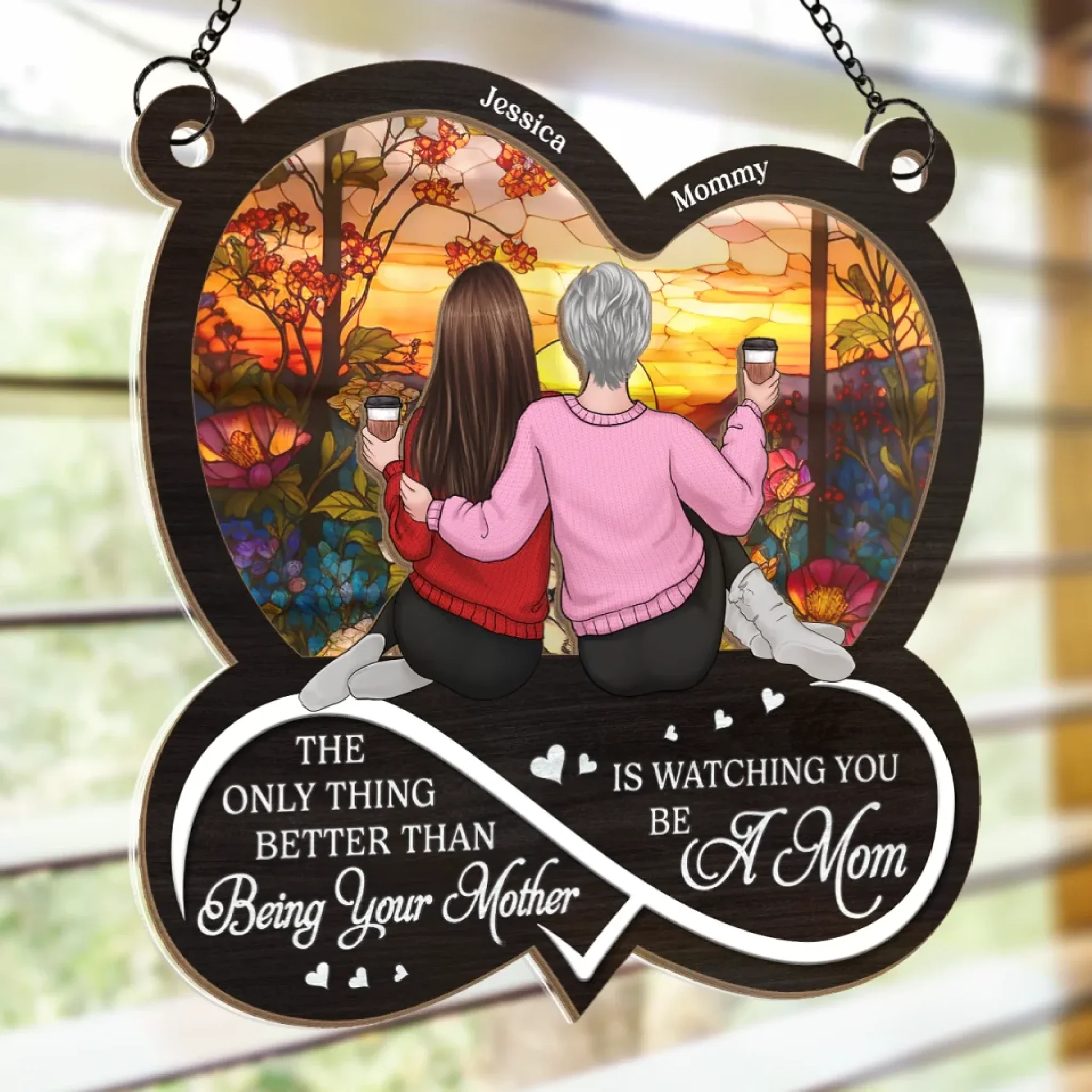 A Daughter, A Mother, A Beautiful Journey - Family Personalized Window Hanging Suncatcher Ornament - Gift For Mom, Daughter - Image 4