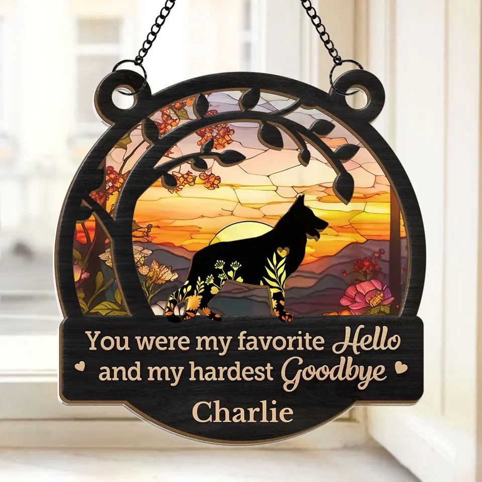 A Dog Wags His Tail With His Heart - Memorial Personalized Window Hanging Suncatcher - Sympathy Gift For Pet Owners, Pet Lovers