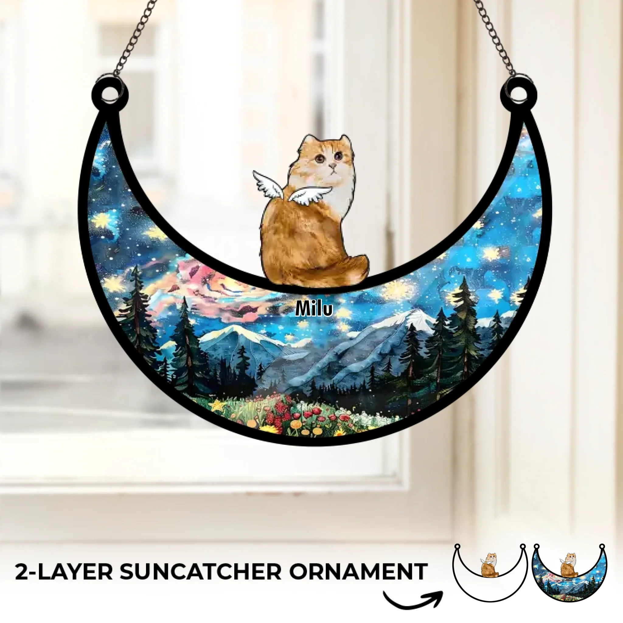A Feline Friend, A Forever Memory - Memorial Personalized Window Hanging Suncatcher Ornament - Sympathy Gift For Pet Owners, Pet Lovers - Image 2