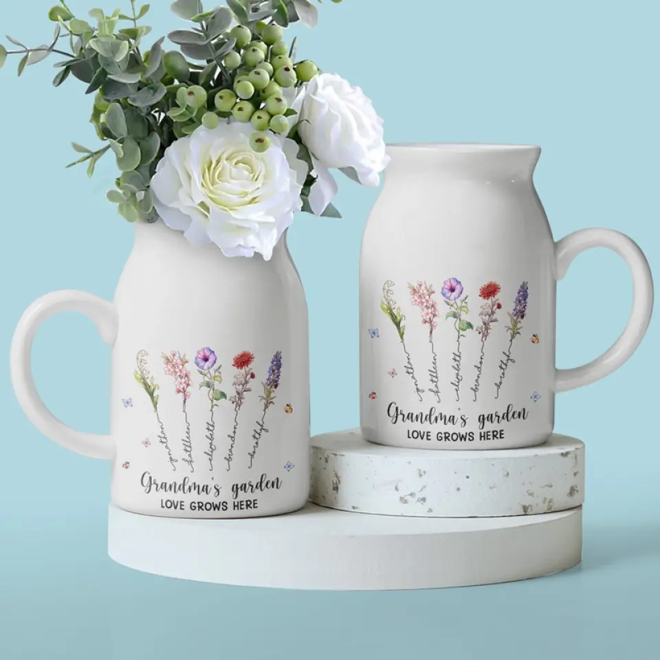 A Garden Of Love Grows In A Grandmother's Heart - Family Personalized Custom Home Decor Flower Vase - Mother's Day, House Warming Gift For Mom, Grandma - Image 4