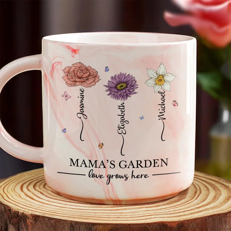 A Garden Of Love Grows In A Grandmother's Heart - Family Personalized Custom Marble Mug - Gift For Mom, Grandma - Image 3