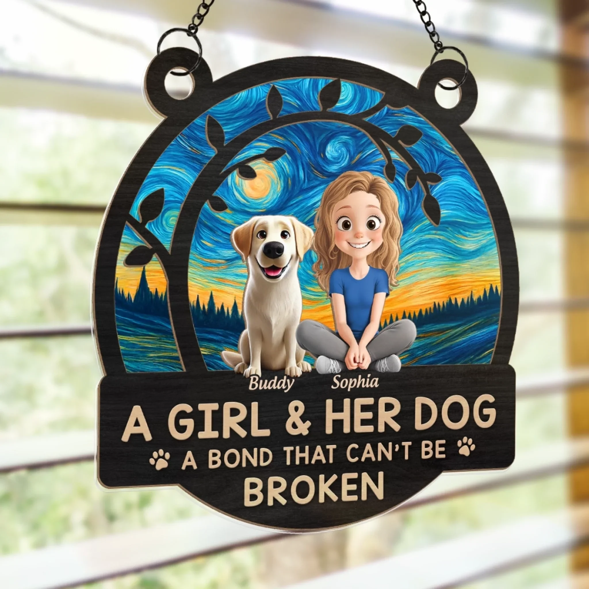A Girl And Her Dog, A Love Story Written In Paw Prints - Dog Personalized Window Hanging Suncatcher - Gift For Pet Owners, Pet Lovers - Image 4