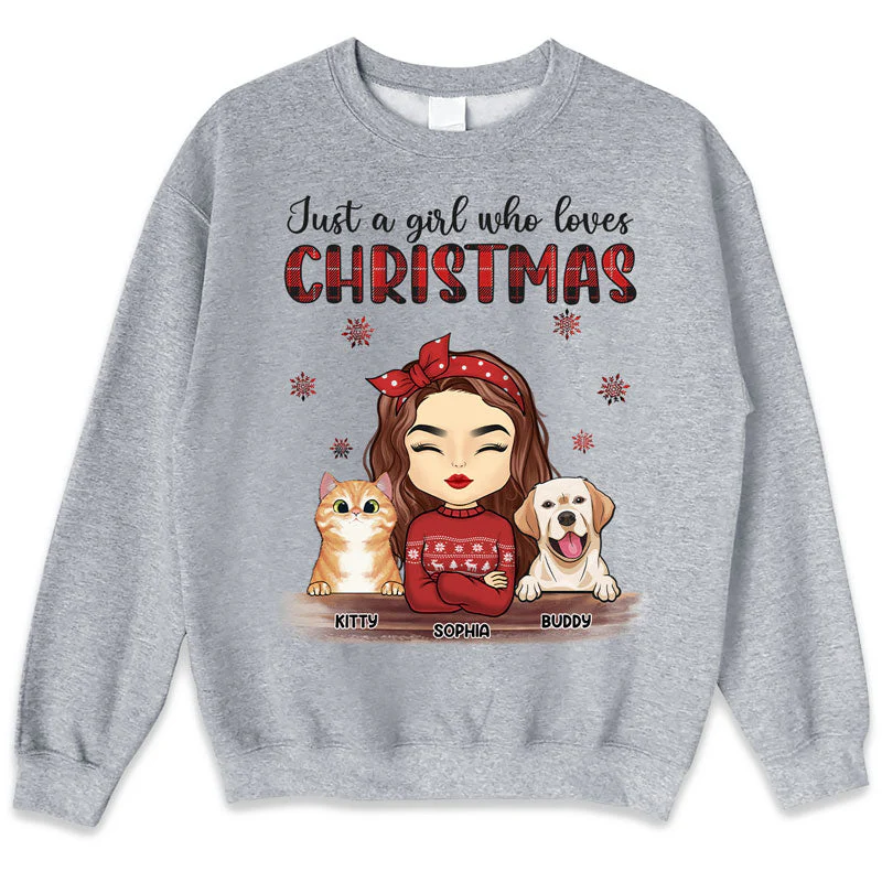 A Girl Who Loves Christmas - Dog & Cat Personalized Custom Unisex T-shirt, Hoodie, Sweatshirt - Christmas Gift For Pet Owners, Pet Lovers - Image 4