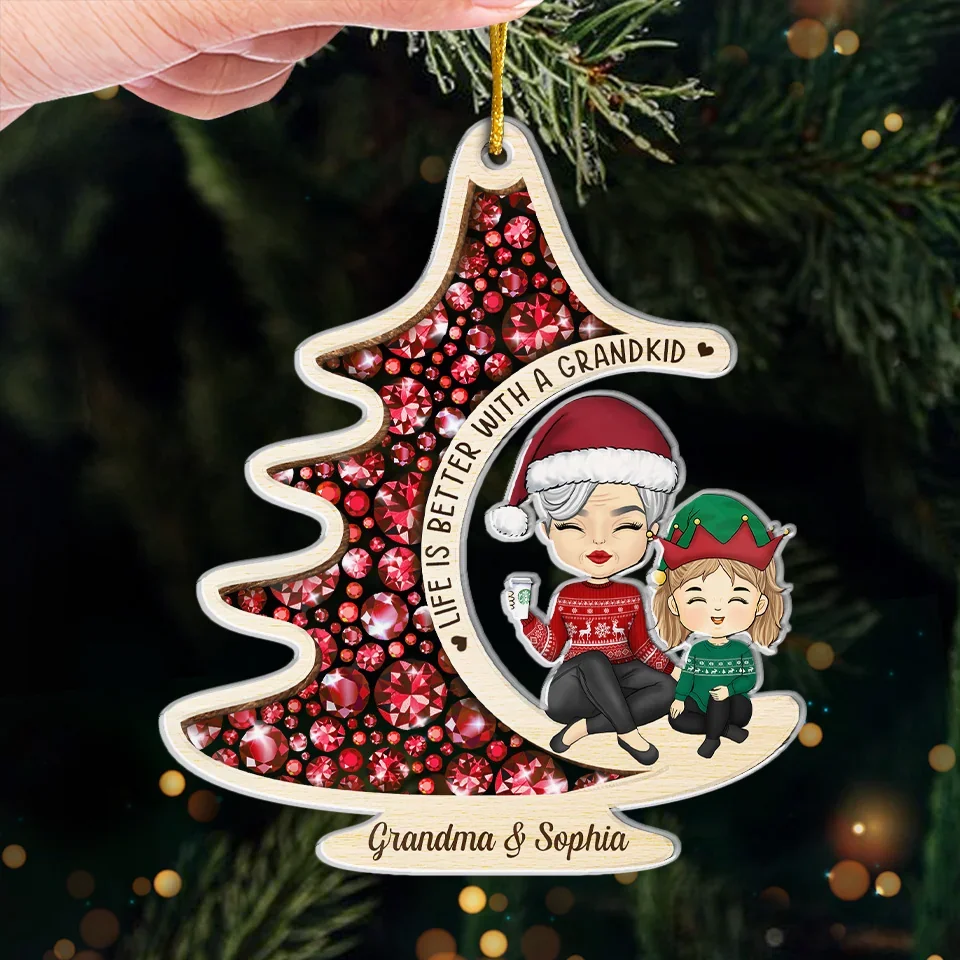 A Grandchild Is The Tinsel On The Christmas Tree Of Life - Family Personalized Custom Ornament - Acrylic Custom Shaped - Christmas Gift For Grandma, Grandkid - Image 4