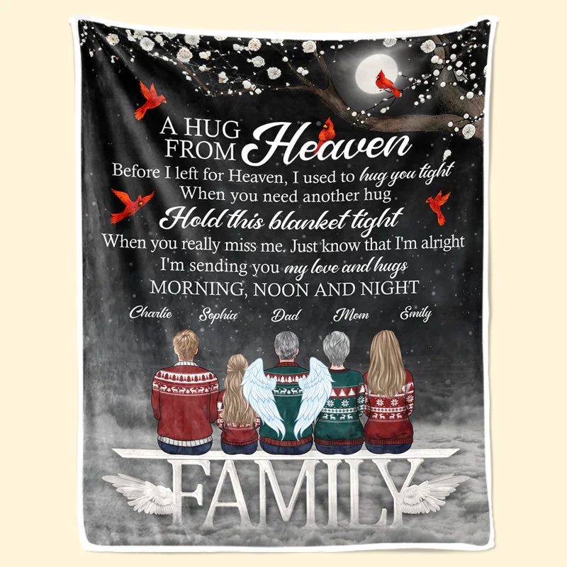 A Hug From Heaven - Memorial Personalized Custom Blanket - Christmas Gift, Sympathy Gift For Family Members - Image 2