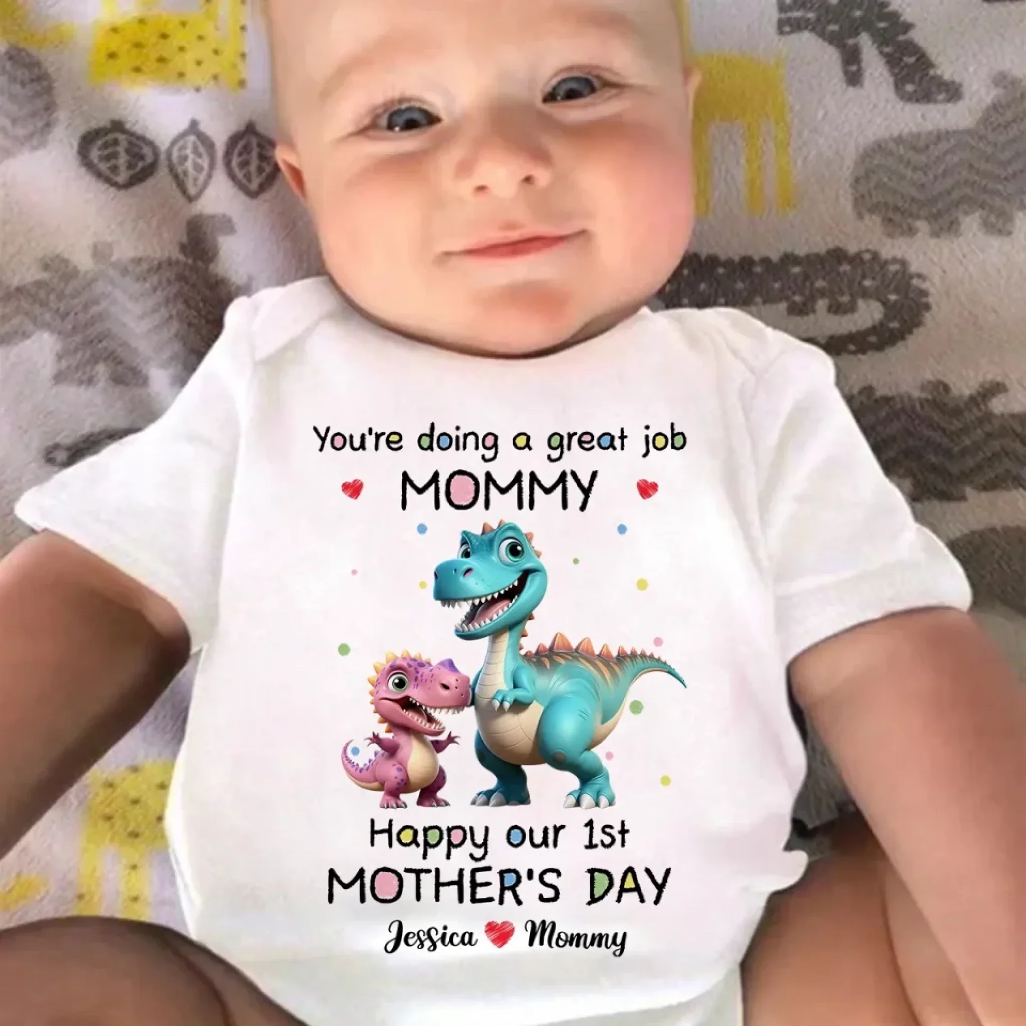 A Little Dino’s Big Love For Mommy - Family Personalized Custom Baby Onesie - Mother's Day, Baby Shower Gift, Gift For First Mom - Image 4