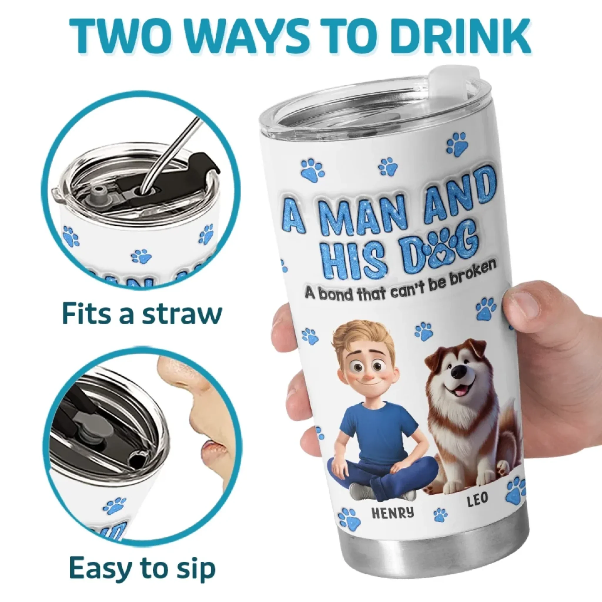 A Man’s Best Friend Is His Dog - Dog Personalized Custom 3D Inflated Effect Printed Tumbler - Gift For Pet Owners, Pet Lovers - Image 4