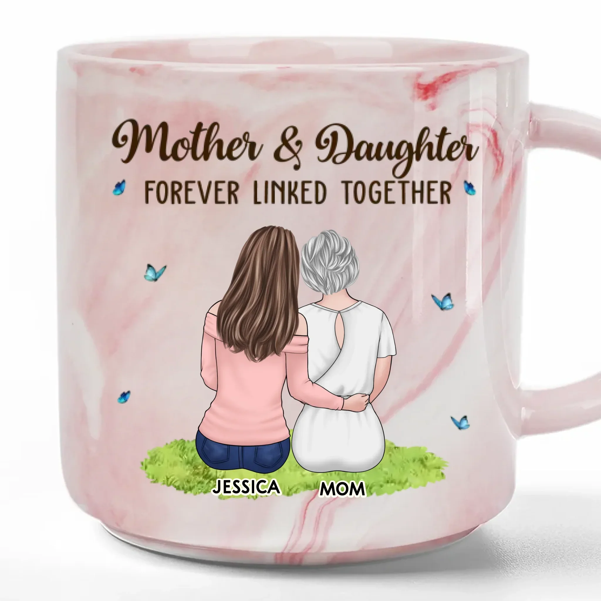 A Mother’s Love, A Daughter’s Strength - Family Personalized Custom Marble Mug - Mother's Day, Gift For Mom, Daughter - Image 2