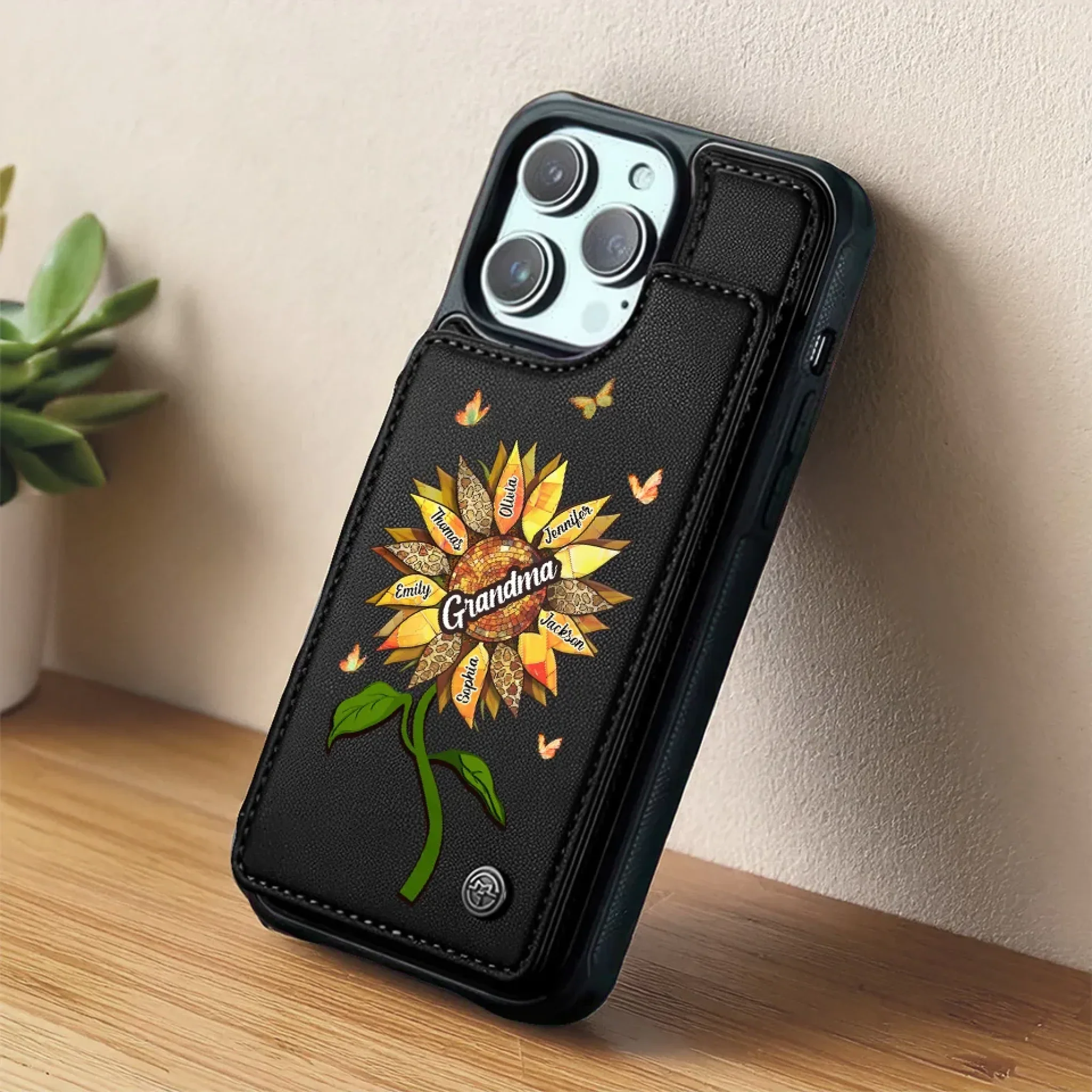 A Sunflower Teaches Us So Much About Love - Family Personalized Custom Leather Flip Wallet Phone Case - Mother's Day Gift For Mom, Grandma - Image 5