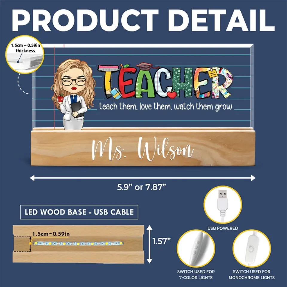 A Teacher's Job Is To Awaken Possibility In Others - Teacher Personalized Custom Acrylic Letters 3D LED Night Light - Gift For Teacher - Image 6