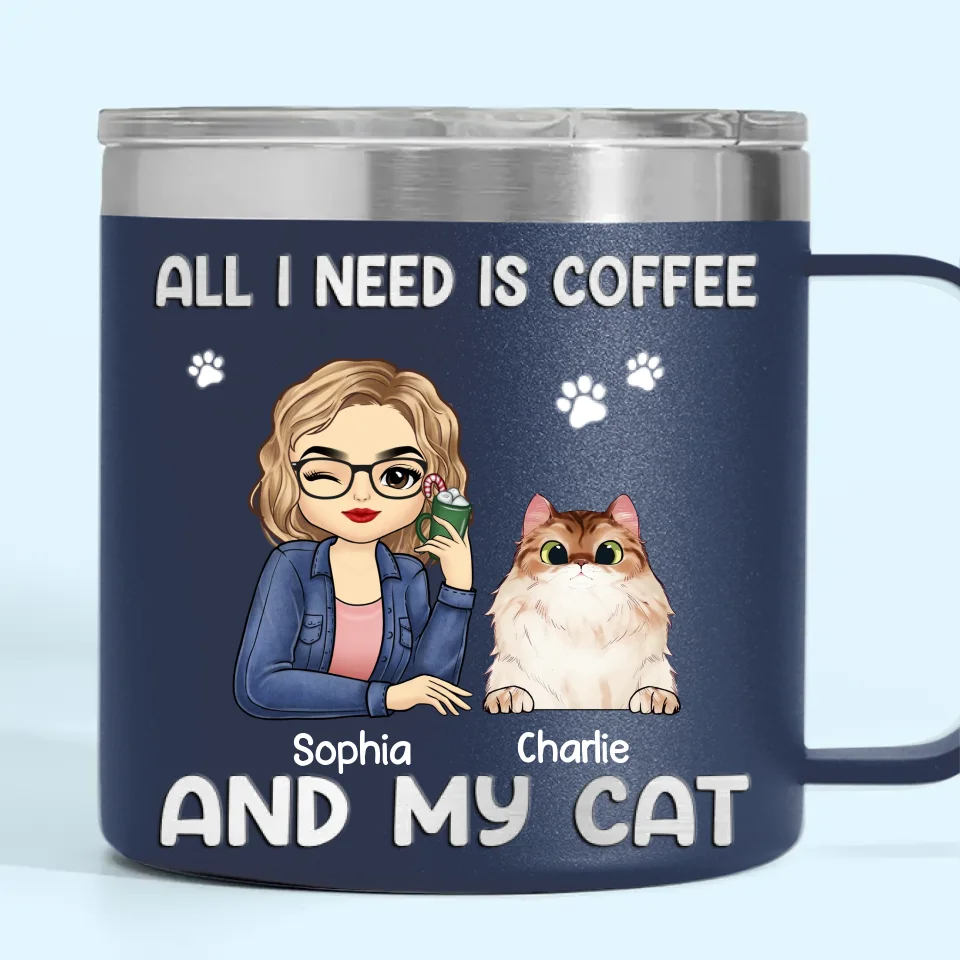 All I Need Is Coffee And My Fur Babies - Dog & Cat Personalized Custom 14oz Stainless Steel Tumbler With Handle - Christmas Gift For Pet Owners, Pet Lovers - Image 7
