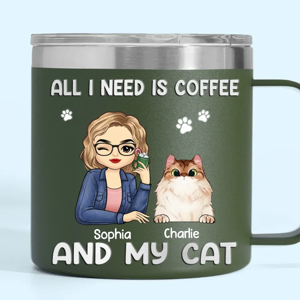 All I Need Is Coffee And My Fur Babies - Dog & Cat Personalized Custom 14oz Stainless Steel Tumbler With Handle - Christmas Gift For Pet Owners, Pet Lovers - Image 8