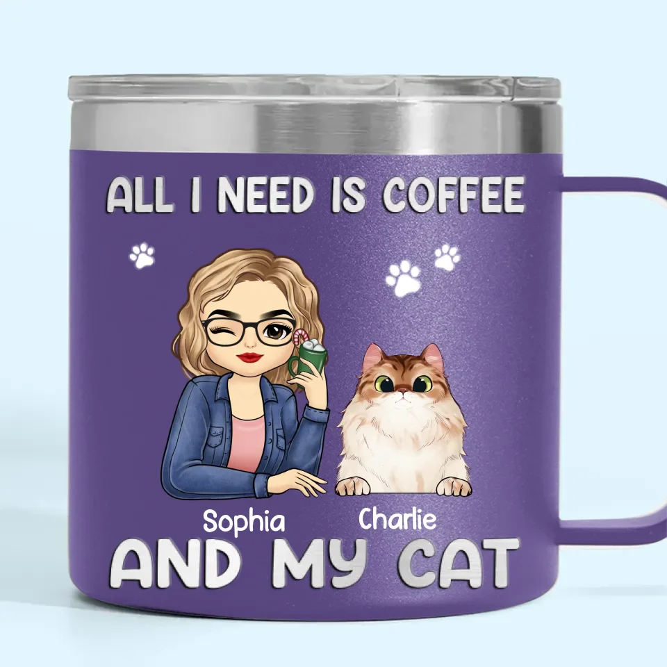 All I Need Is Coffee And My Fur Babies - Dog & Cat Personalized Custom 14oz Stainless Steel Tumbler With Handle - Christmas Gift For Pet Owners, Pet Lovers - Image 9
