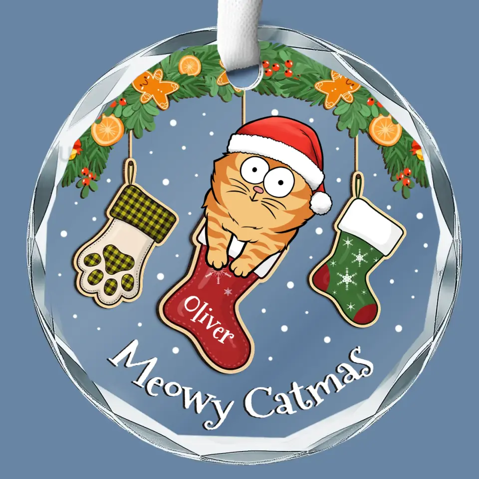 All I Want For Christmas Is Meow - Cat Personalized Custom Circle Glass Ornament - Christmas Gift For Pet Owners, Pet Lovers - Image 2