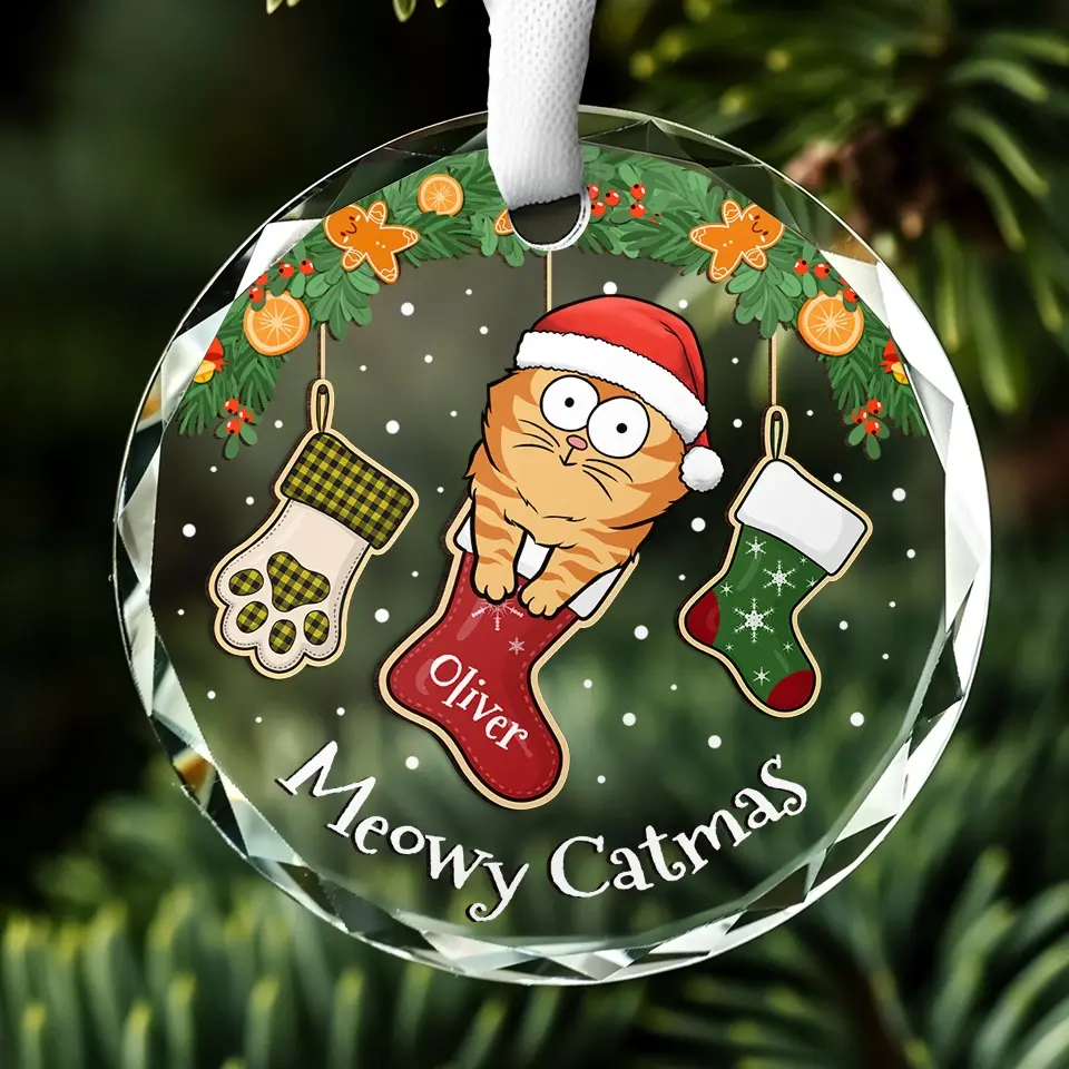 All I Want For Christmas Is Meow - Cat Personalized Custom Circle Glass Ornament - Christmas Gift For Pet Owners, Pet Lovers - Image 5