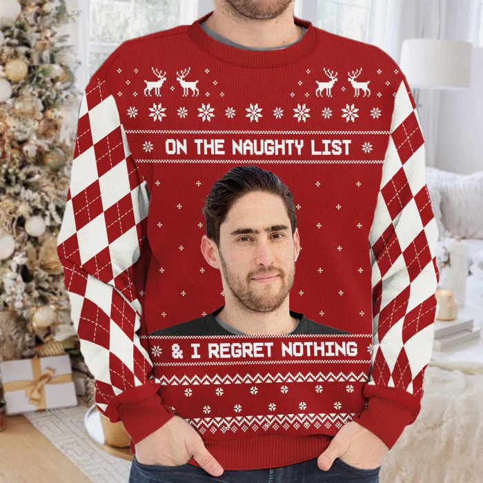 All I Want For Christmas - Personalized Custom Unisex Ugly Christmas Sweatshirt, Wool Sweatshirt, All-Over-Print Sweatshirt - Upload Image, Gift For Couple, Husband Wife, Anniversary, Engagement, Wedding, Marriage Gift, Christmas Gift - Image 4