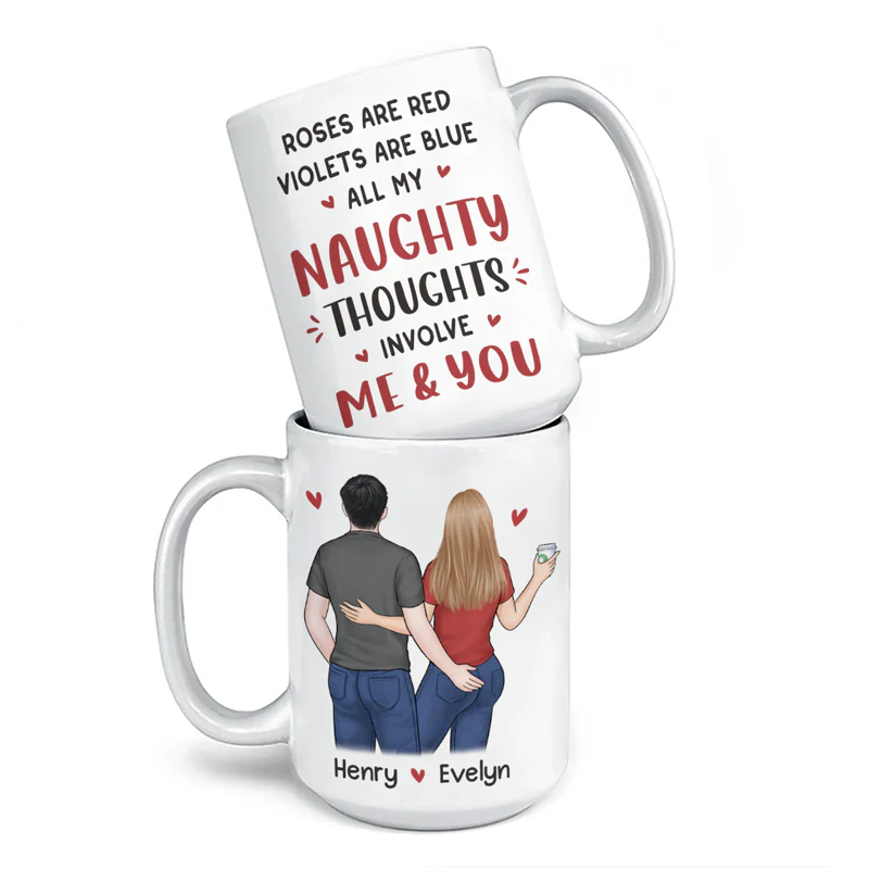 All My Naughty Thoughts Involve Me & You - Couple Personalized Custom Mug - Gift For Husband Wife, Anniversary - Image 3