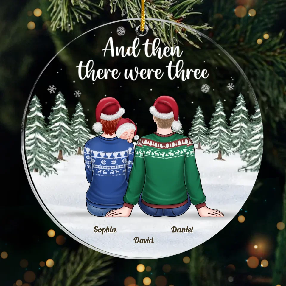 And Then There Were Three - Family Personalized Custom Ornament - Acrylic Custom Shaped - Christmas Gift For Family Members, First Christmas - Image 2