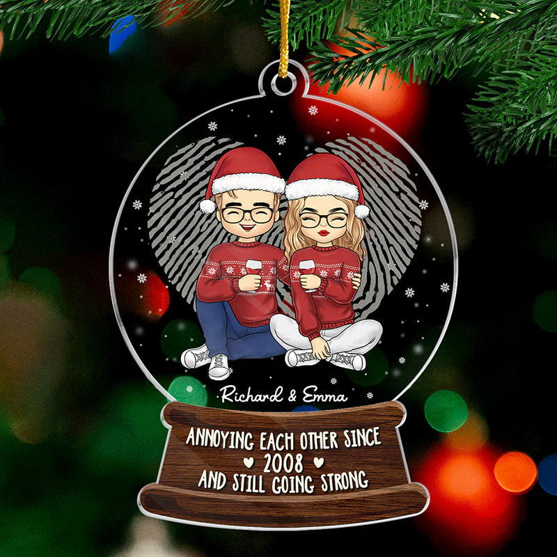 Annoying Each Other And Still Going Strong - Couple Personalized Custom Ornament - Acrylic Snow Globe Shaped - Christmas Gift For Husband Wife, Anniversary - Image 2