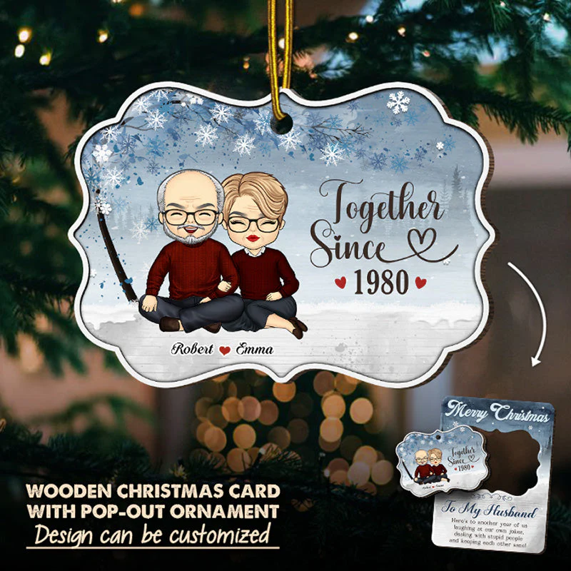 Another Year Of Us Laughing At Our Own Jokes - Couple Personalized Custom Wooden Card With Pop Out Ornament - Christmas Gift For Husband Wife, Anniversary - Image 2