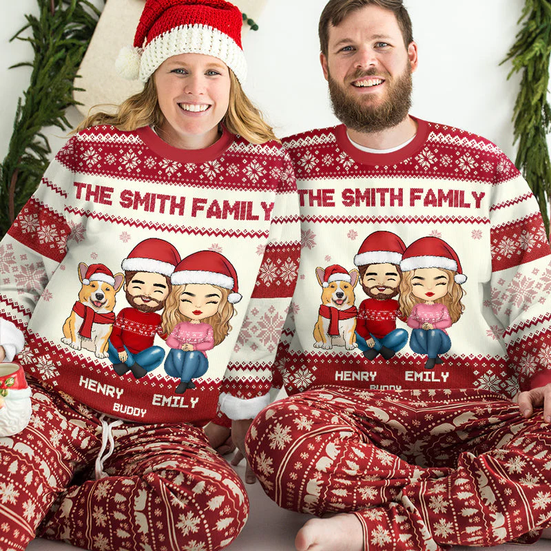 At Christmas All Roads Lead Home - Family Personalized Custom Ugly Sweatshirt - Unisex Wool Jumper - Christmas Gift For Family Members - Image 2