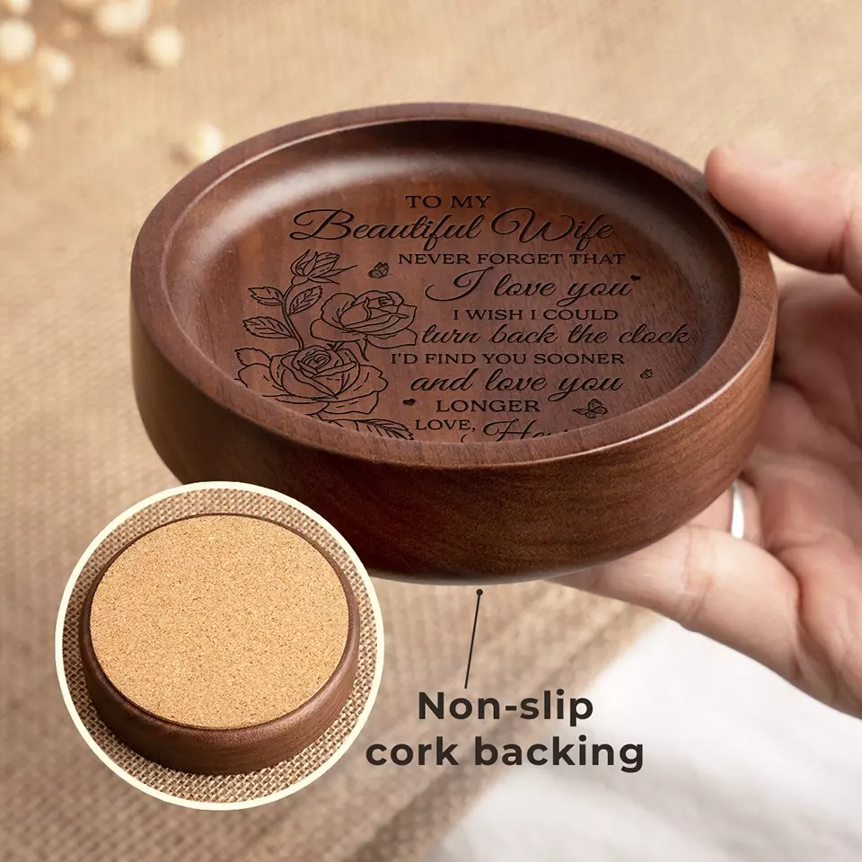 At The Touch Of Love, Everyone Becomes A Poet - Couple Personalized Custom Wooden Jewelry Dish - Gift For Husband Wife, Anniversary - Image 4