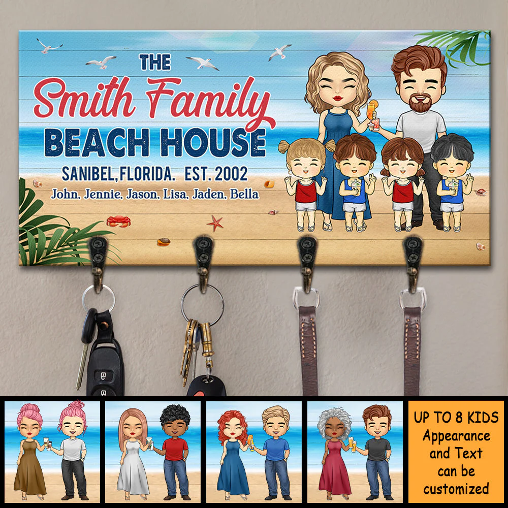 Beach House Where Family Go To Become Friends - Personalized Key Hanger, Key Holder - Gift For Couples, Husband Wife - Image 3