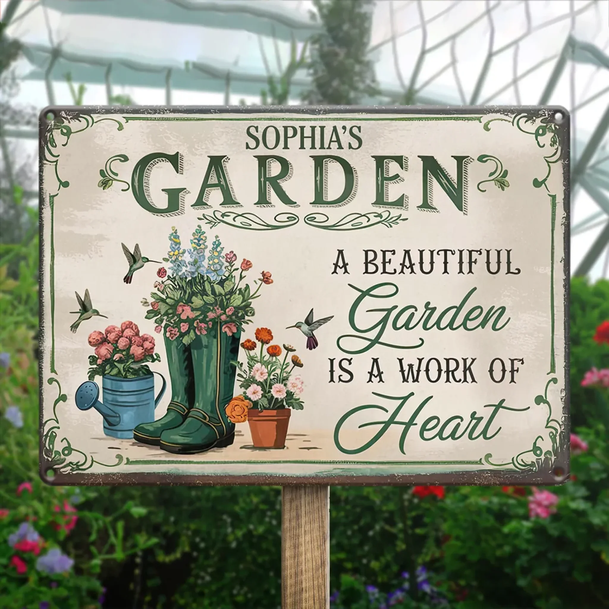 Beautiful Garden Is A Work Of Heart - Family Personalized Custom Home Decor Metal Sign - Gift For Yourself, Best Friends, Siblings, Family Members - Image 4