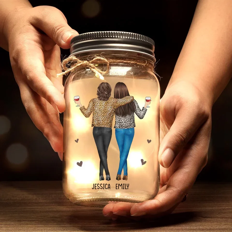 Because Of You, I Laugh A Little Harder - Bestie Personalized Custom Mason Jar Light - Gift For Best Friends, BFF, Sisters - Image 3