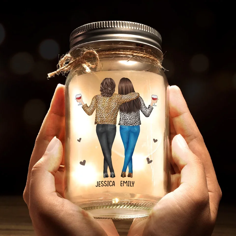 Because Of You, I Laugh A Little Harder - Bestie Personalized Custom Mason Jar Light - Gift For Best Friends, BFF, Sisters - Image 5