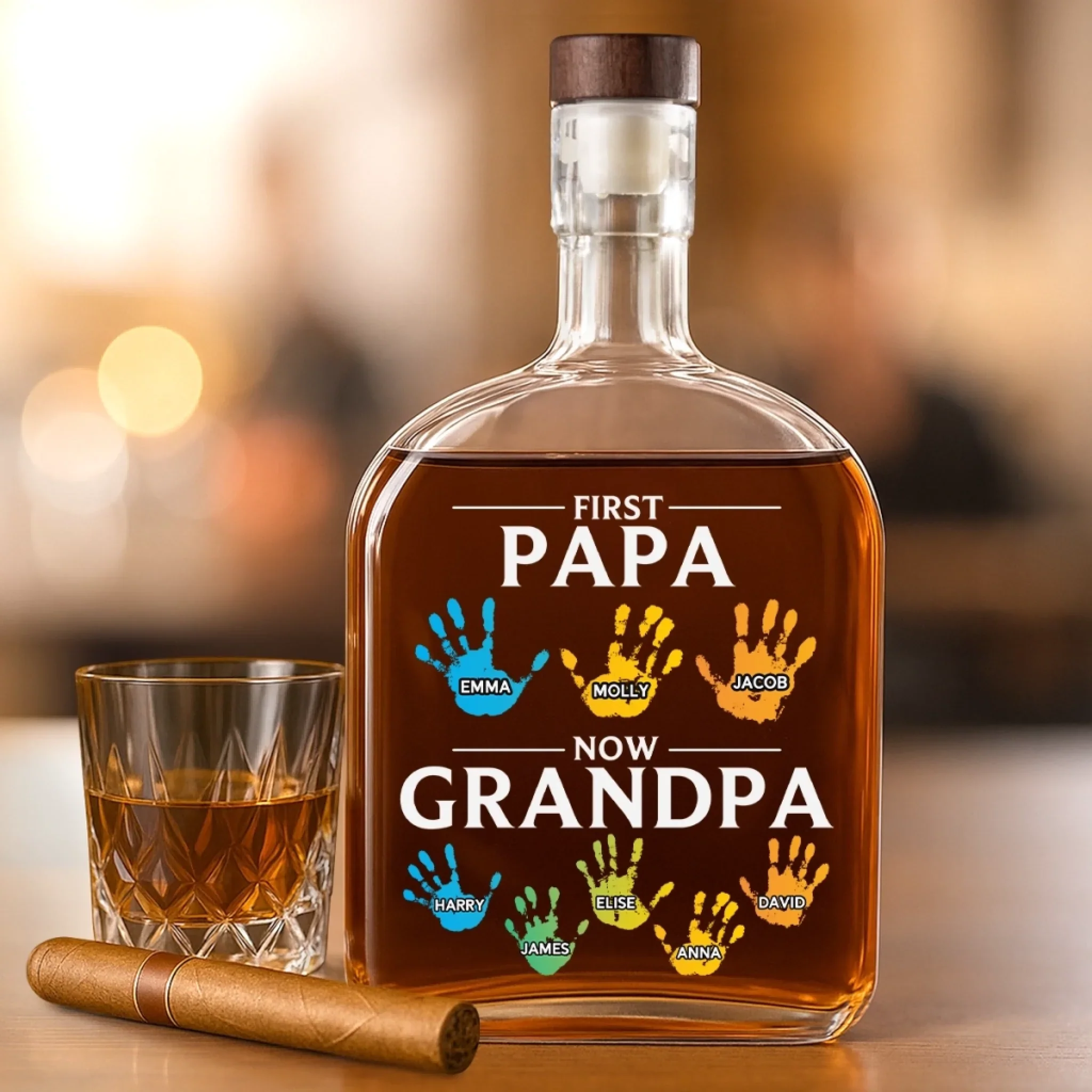 Behind Every Great Family Is A Grandpa Who Was Once A Great Dad - Family Personalized Custom Whiskey Bottle - Father's Day, Gift For Dad, Grandpa - Image 3