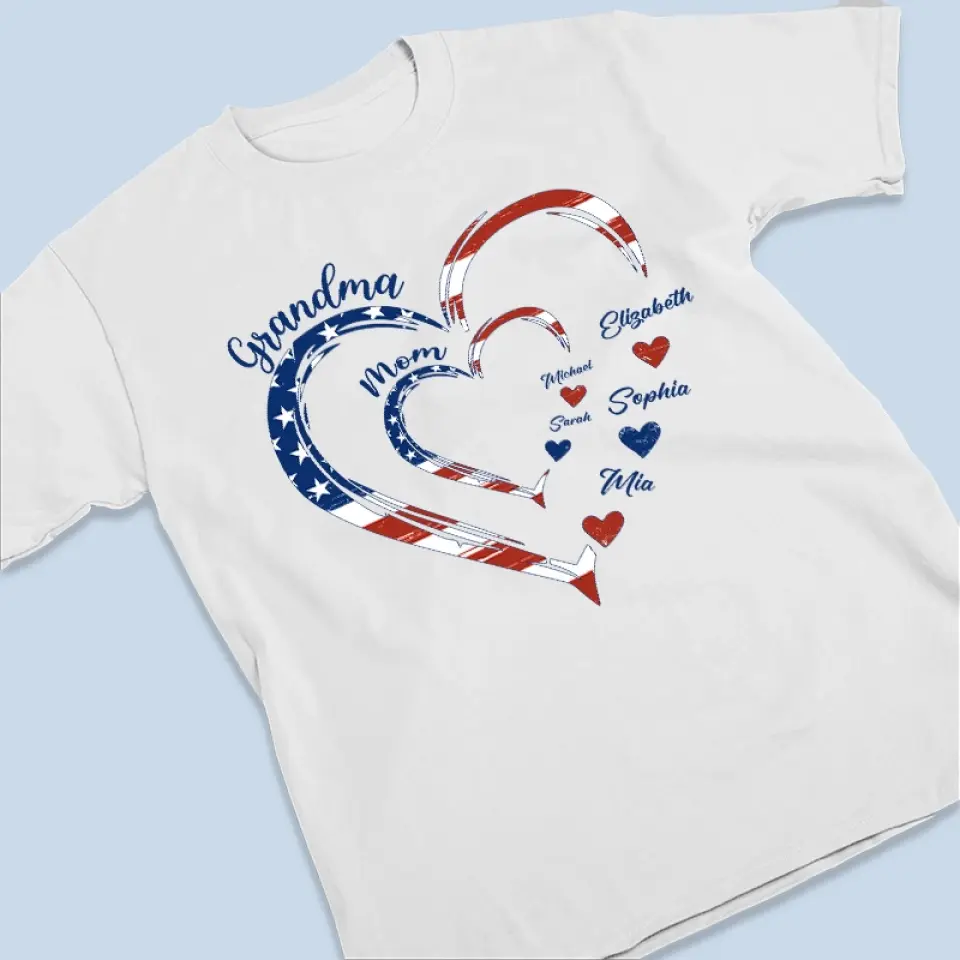 Custom American Flag Unisex T-shirt, Hoodie, Sweatshirt - Personalized 4th Of July Gifts For Mom, Grandma - Being Grandma Mom Makes My Life Complete - Image 3