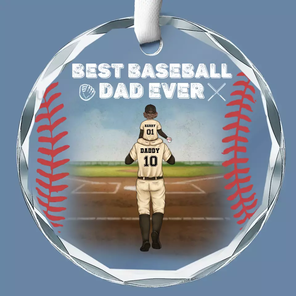 Best Baseball Dad Ever - Family Personalized Custom Circle Glass Ornament - Christmas Gift For Family Members, Sport Lovers, Sport Players - Image 2