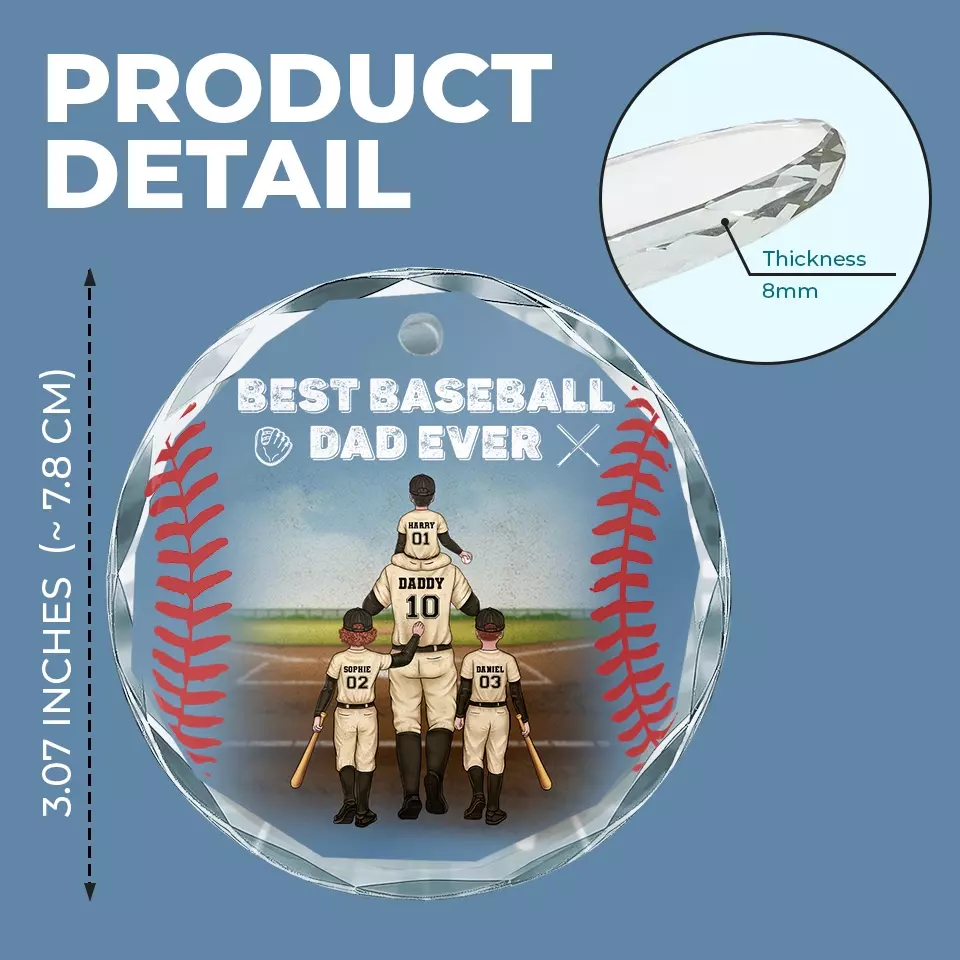 Best Baseball Dad Ever - Family Personalized Custom Circle Glass Ornament - Christmas Gift For Family Members, Sport Lovers, Sport Players - Image 4