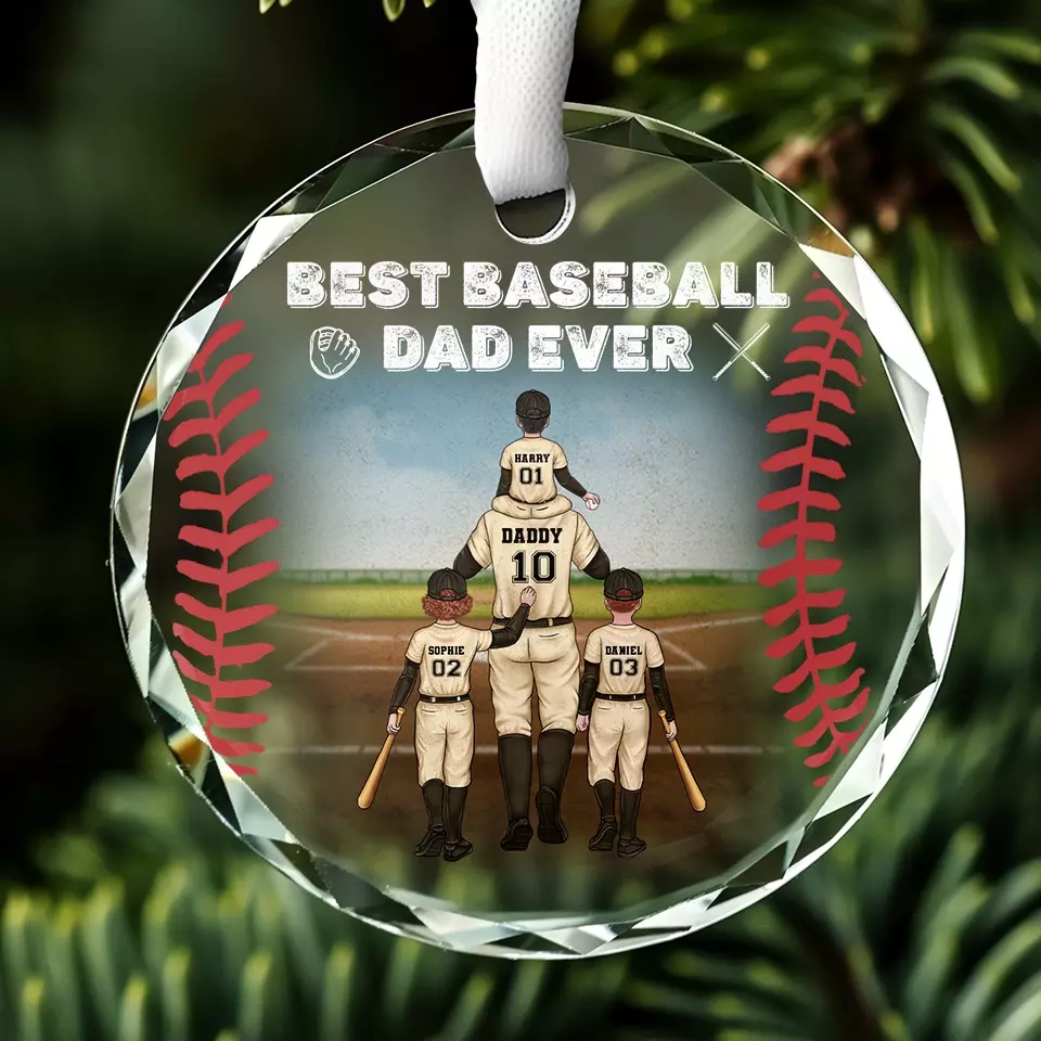 Best Baseball Dad Ever - Family Personalized Custom Circle Glass Ornament - Christmas Gift For Family Members, Sport Lovers, Sport Players - Image 5