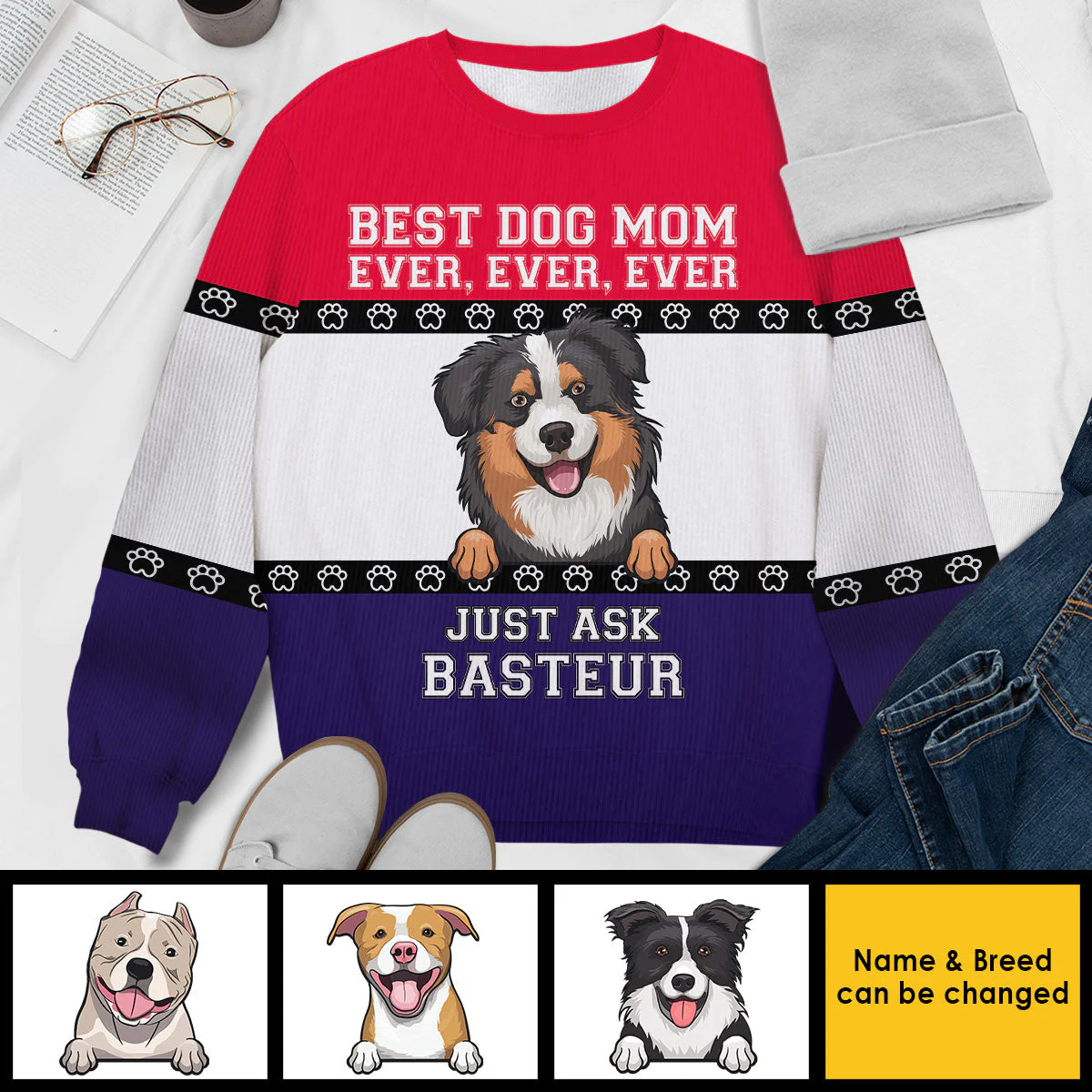 Best Dog Mom Ever Ever Ever - Personalized Custom Unisex Ugly Christmas Sweatshirt, Wool Sweatshirt, All-Over-Print Sweatshirt - Gift For Dog Lovers, Pet Lovers, Christmas Gift - Image 3