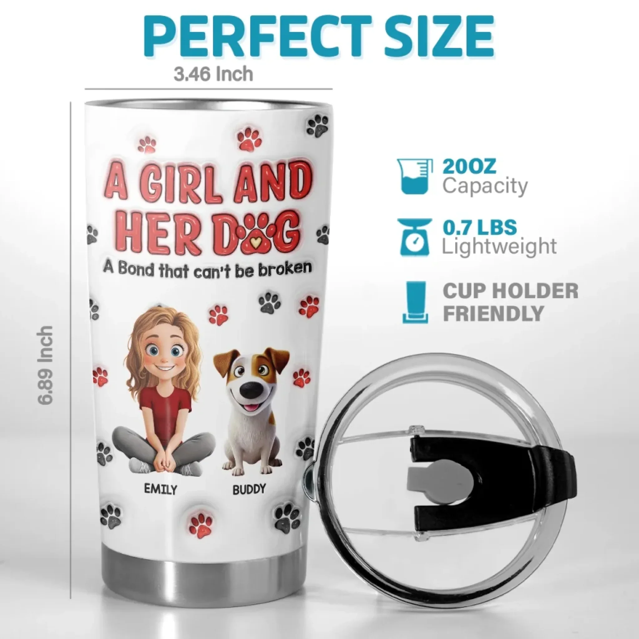 Best Friends Have Paws - Dog Personalized Custom 3D Inflated Effect Printed Tumbler - Gift For Pet Owners, Pet Lovers - Image 3