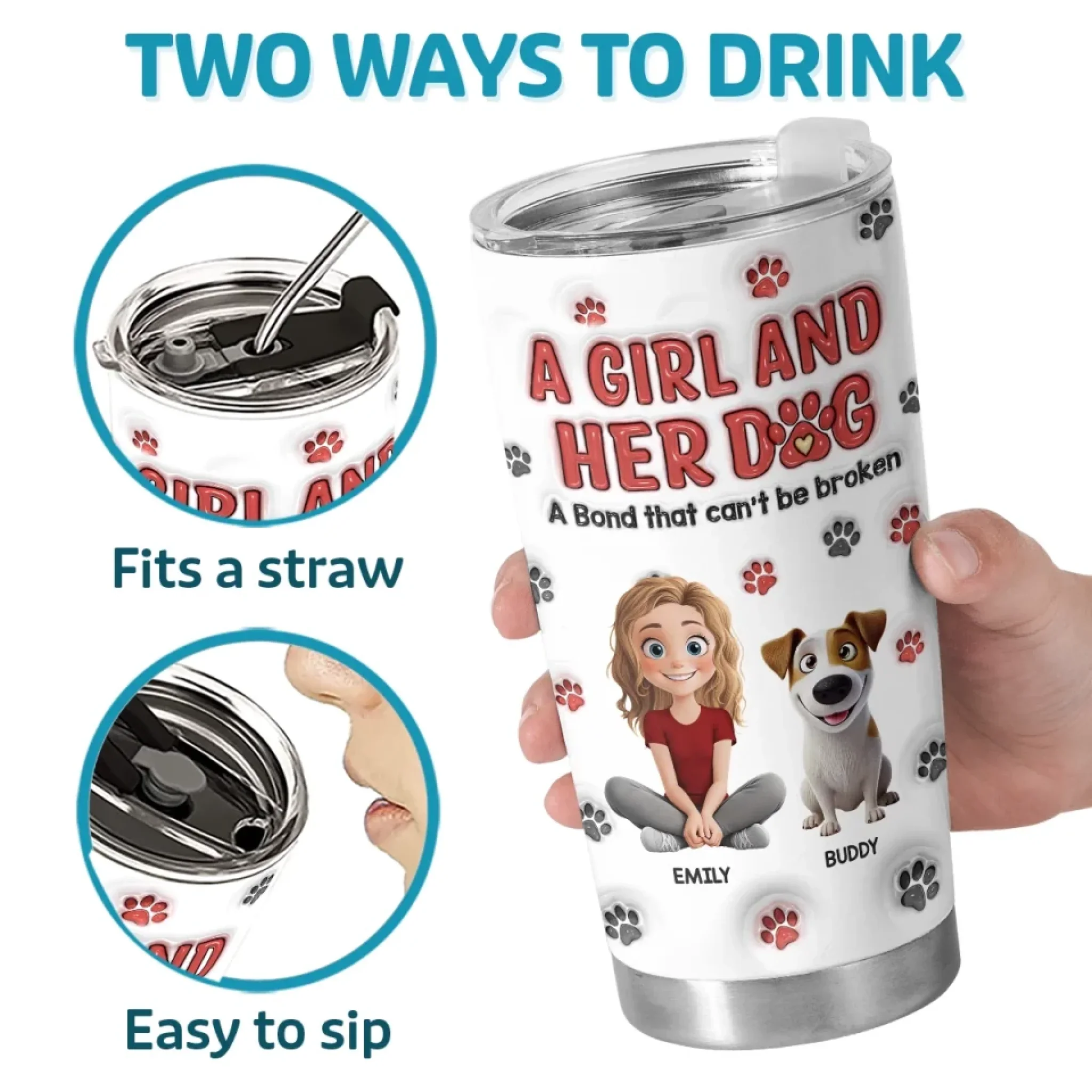 Best Friends Have Paws - Dog Personalized Custom 3D Inflated Effect Printed Tumbler - Gift For Pet Owners, Pet Lovers - Image 4