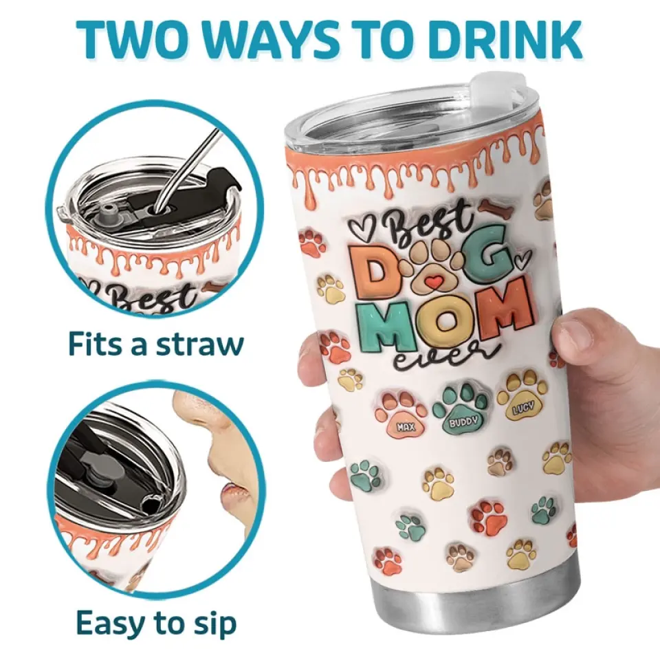 Best Fur Mom Ever - Dog & Cat Personalized Custom 3D Inflated Effect Printed Tumbler - Mother's Day, Gift For Pet Owners, Pet Lovers - Image 4
