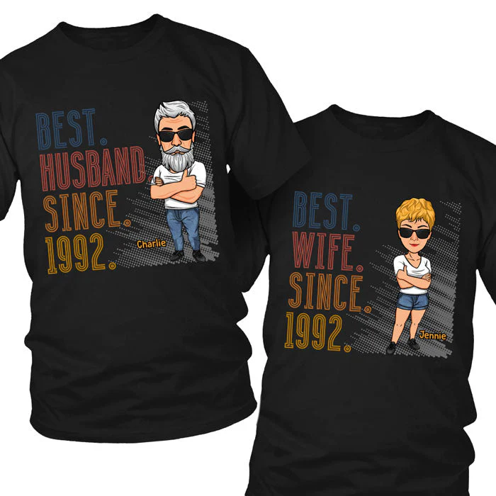 Best Husband & Wife Since - Personalized Matching Couple T-Shirt - Gift For Couple, Husband Wife, Anniversary, Engagement, Wedding, Marriage Gift - Image 2
