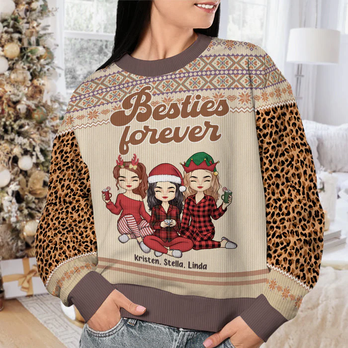 Besties Forever - Bestie Personalized Custom Ugly Sweatshirt - Unisex Wool Jumper - Christmas Gift For Best Friends, BFF, Sisters - Image 3