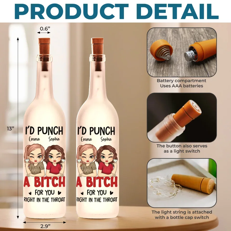 Besties, One Soul In Two Bodies - Bestie Personalized Custom Bottle Lamp - Gift For Best Friends, BFF, Sisters - Image 5