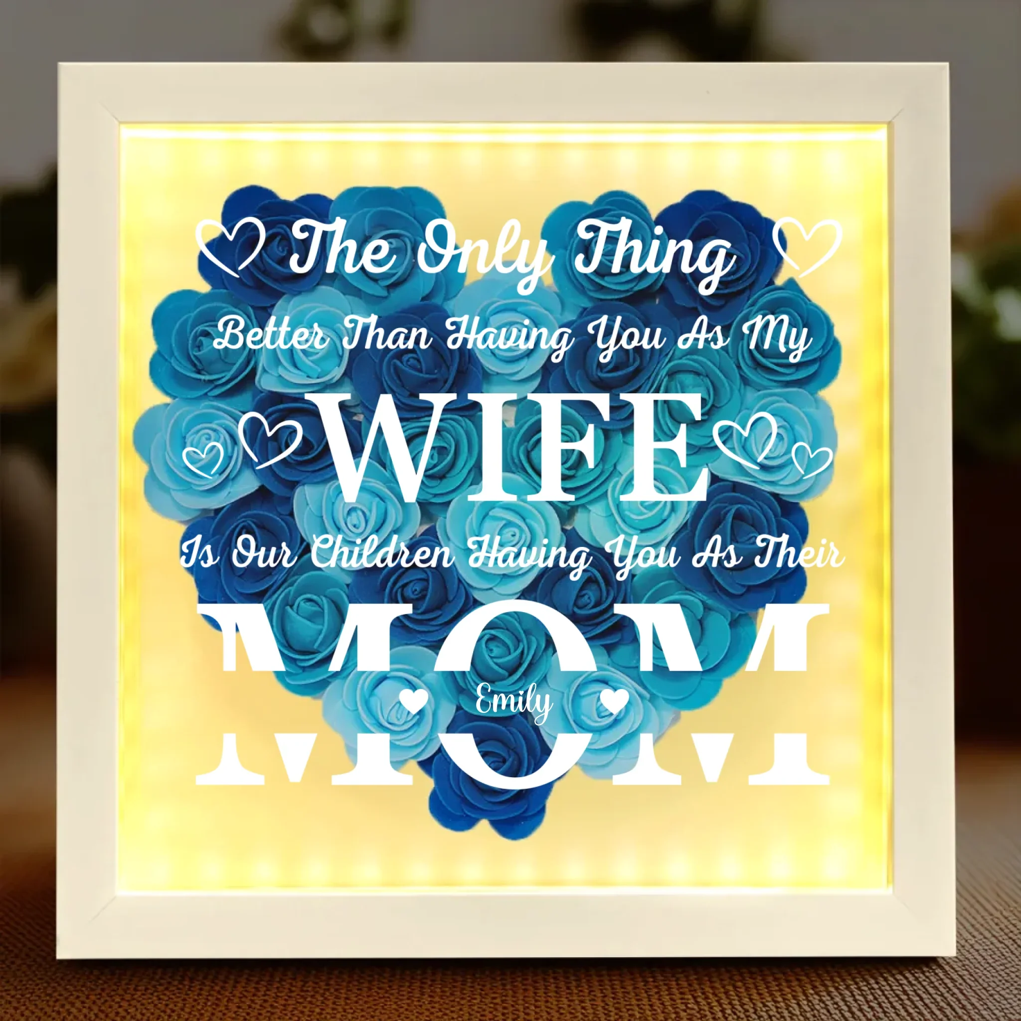 Blessed To Call You My Wife, In Awe Of You As Their Mom - Family Personalized Custom Flower Shadow Box with LED - Mother's Day, Gift For Wife, Anniversary - Image 3