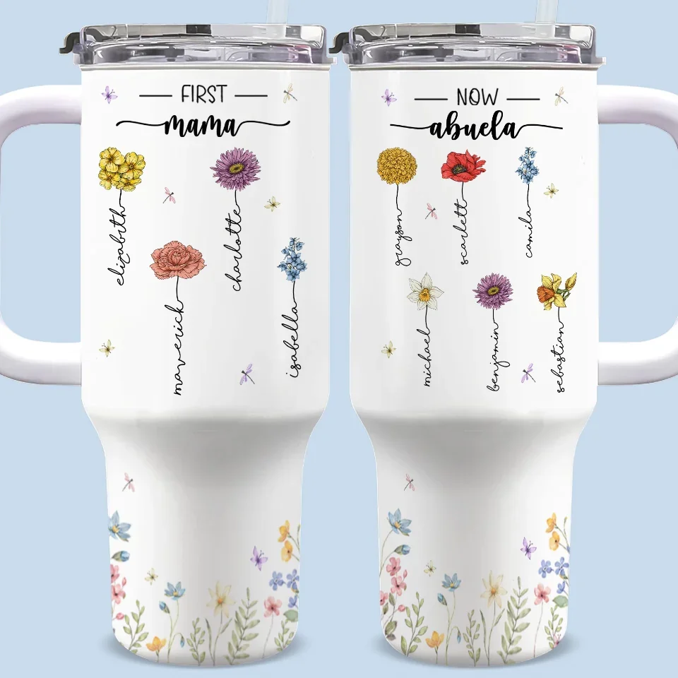 Bloom Where You Are Planted - Family Personalized Custom 40 Oz Stainless Steel Tumbler With Handle - Mother's Day, Gift For Mom, Grandma