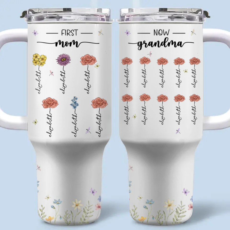Bloom Where You Are Planted - Family Personalized Custom 40 Oz Stainless Steel Tumbler With Handle - Mother's Day, Gift For Mom, Grandma - Image 2