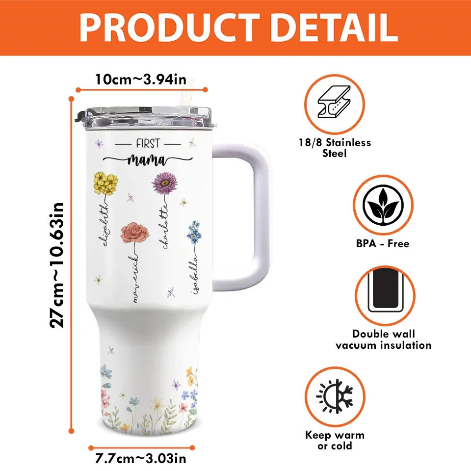 Bloom Where You Are Planted - Family Personalized Custom 40 Oz Stainless Steel Tumbler With Handle - Mother's Day, Gift For Mom, Grandma - Image 4