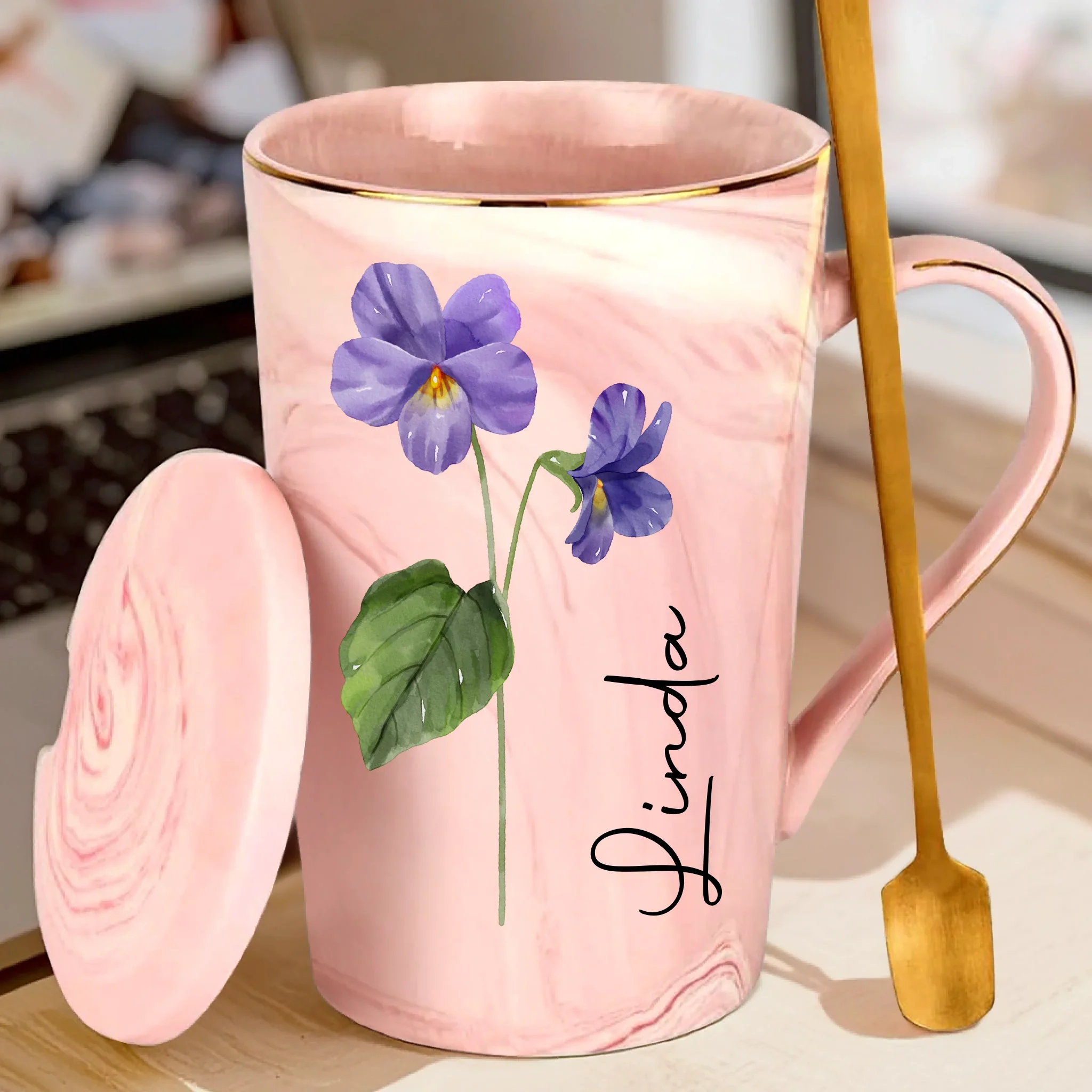Bloom With Grace - Family Personalized Custom 14oz Marble Mug - Gift For Yourself, Best Friends, Siblings, Family Members - Image 2